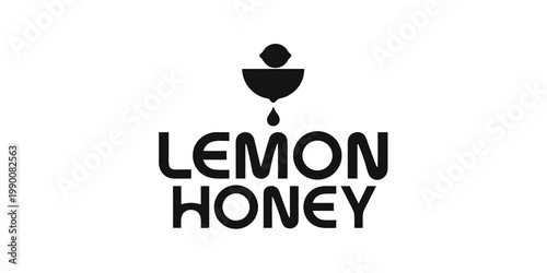 Minimalist lemon honey logo design graphic icon on white background with minimalist branding identity ingredient wellness typography creative corporate business dripping breakfast packaging