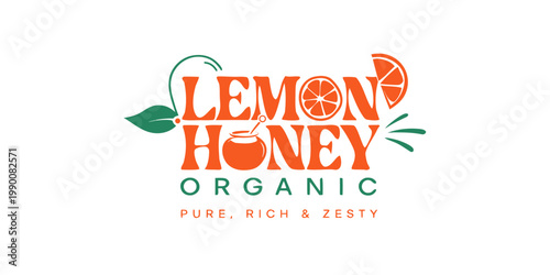 Organic lemon honey brand identity graphic with honey jar and citrus fruit slice icons branding identity typography wellness ingredient packaging breakfast condiment sweetener artisanal
