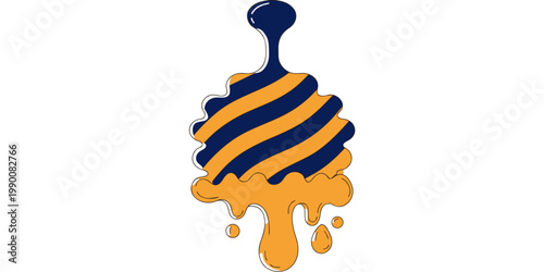 Stylized vector graphic illustration of a symmetrical honey dipper with thick golden honey dripping downwards in a clean modern style isolated on a plain white background dripping symmetrical