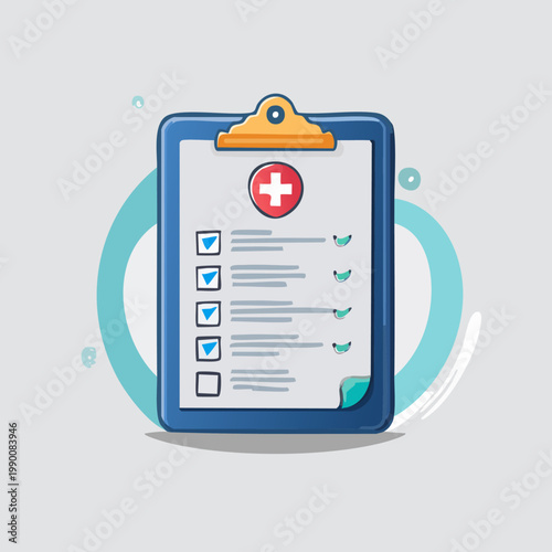 Medical Checklist on Clipboard with Red Cross Symbol.