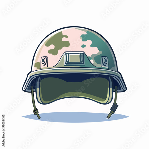 Military helmet with camouflage pattern for protection and safety.