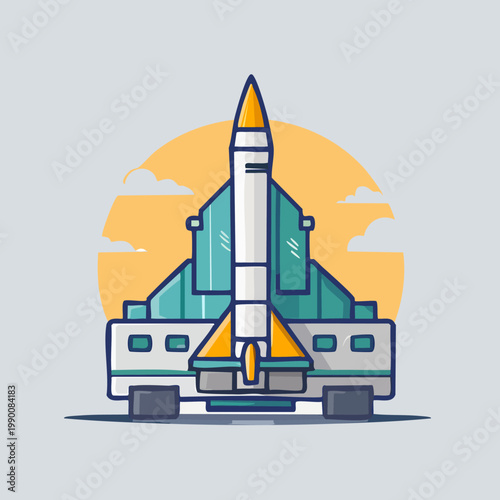Mobile Rocket Launcher Vehicle Cartoon Vector Illustration.