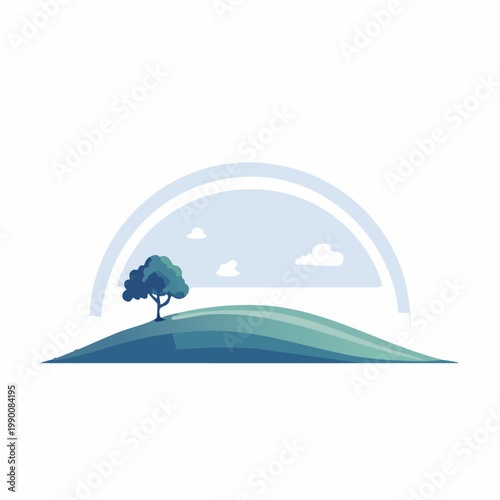 Minimalist Landscape with Lone Tree Under Arc.