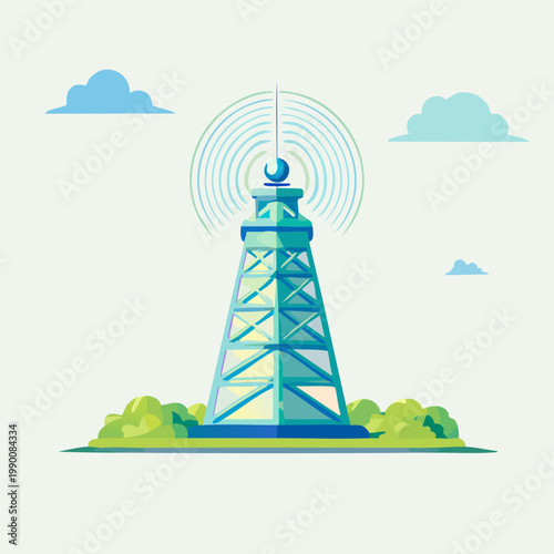 Modern Communication Tower Transmitting Signals in the Sky.