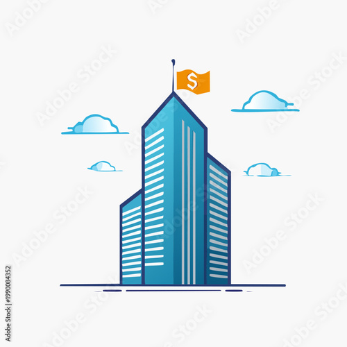 Modern Corporate Building with Financial Success Flag.