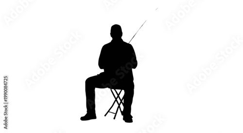 Man sitting on a stool with a fishing rod