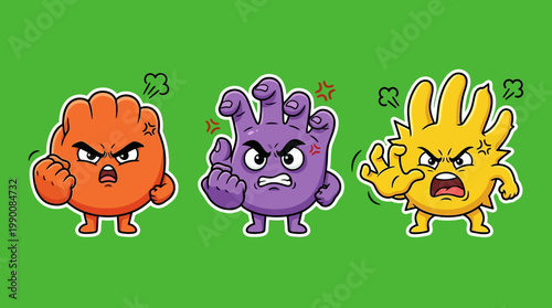 Cartoon Hands Expressing Anger and Frustration with Various Gestures.