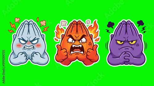 Cartoon Hands Expressing Different Emotions on a Green Background.