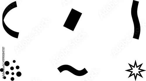 Black and white abstract shapes vector art with stars dots and curls