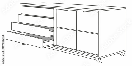 Slika na platnu Modern wooden sideboard with half drawers open outline illustration sideboard fu