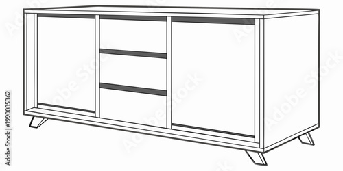 Slika na platnu Modern cabinet with central drawers and side compartments outline furniture side