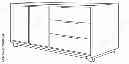 Tableau sur toile Minimalist wooden cabinet with sliding doors and drawers outline furniture sideb