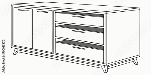 Bild auf Leinwand Modern wooden storage cabinet with drawers and closed doors outline furniture si