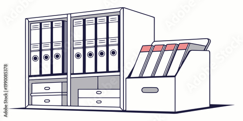 Office shelf unit with lever arch files and document storage document organization bookcase business workplace management stationery paperwork bookshelf supplies