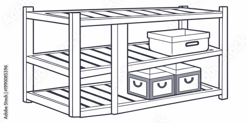 Three tier wooden open shelving unit with storage boxes and bins shelving furniture organizer interior containers supplies management household cabinetry organizing