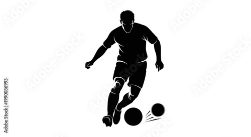Dynamic graphic illustration of a soccer player actively dribbling the ball, capturing intense motion and skill in athletic competition