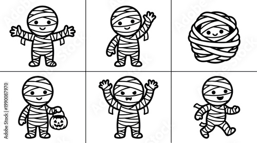 Cute cartoon mummy character waving holding jack o lantern and walking vector art