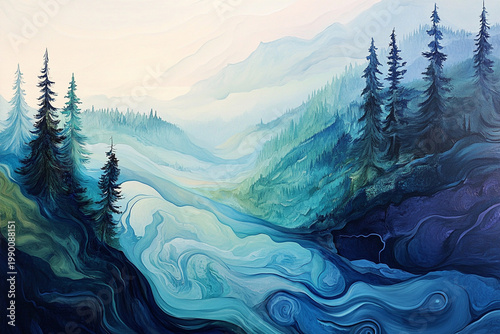 Painterly Coastal Landscape with Mountains and Turquoise Sea