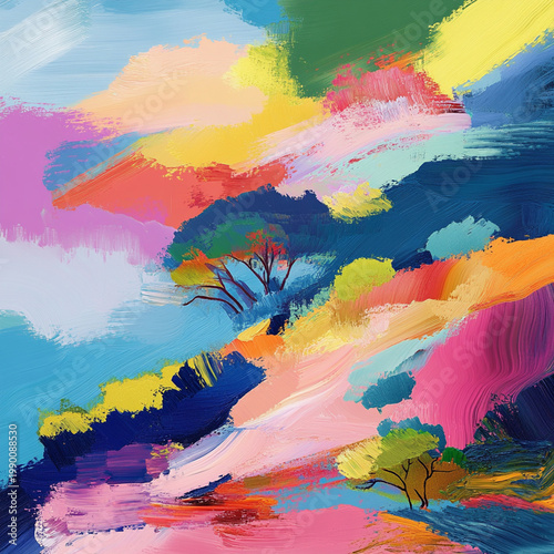 Painterly Coastal Landscape with Mountains and Turquoise Sea