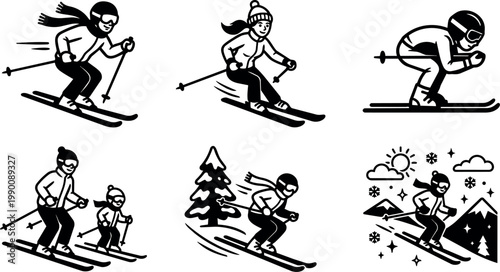 People skiing in winter mountain landscape
