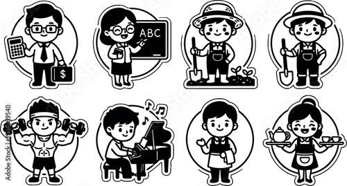 Diverse professions in circular frames