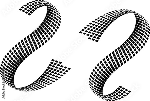 Abstract 3D render of two stylized S' shapes formed by a grid of squares