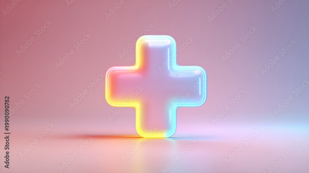 Fototapeta premium Neon cross shape in a subtle gradient background with vivid color scheme
