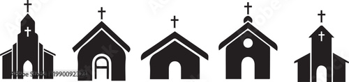 Christian Church Icons Pack Religious Building Symbols for Faith Worship Spiritual and Architecture Design Vector Collection