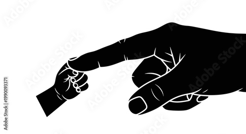 Black and White Illustration of Adult and Baby Hand Touching