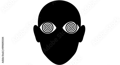 Black Silhouette Head with Hypnotic Spiral Eyes Icon
