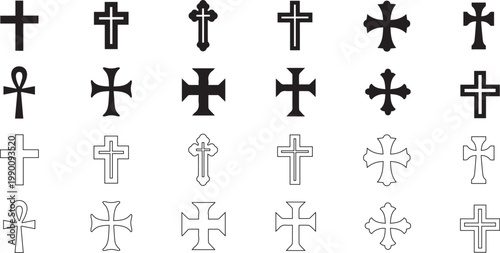 Religious Cross Icons Pack Christian Symbol Collection Faith Church Spiritual Signs for Web App UI and Graphic Design