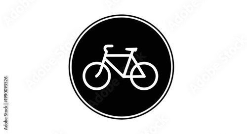Simple White Bicycle Icon on Black Circular Background