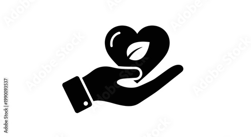 Hand Holding Heart Shape with Leaf Icon Symbolizing Care
