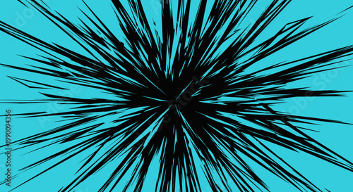 Vibrant blue background with dynamic black abstract lines radiating outward