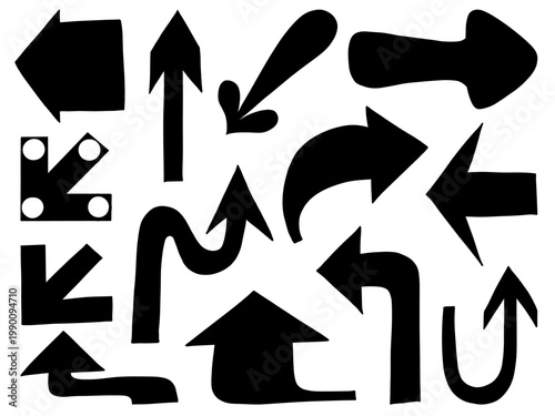 Arrow Set Hand Drawn Direction Icons Bold Arrow Shapes Navigation Illustration