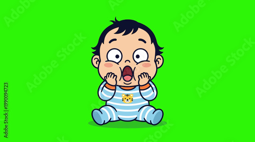 Astonished Baby with Big Eyes and Open Mouth, Cartoon Illustration.