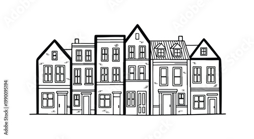 Row of classic urban townhouse buildings
