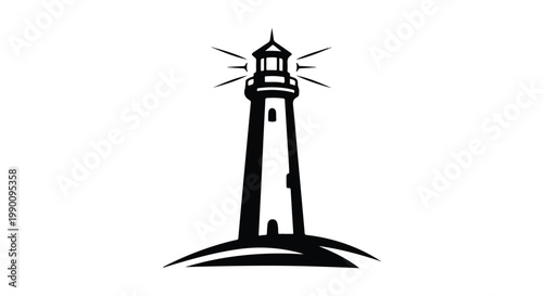 Tall lighthouse tower on island shore