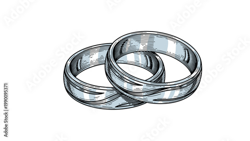 Classic vintage engraving illustration of two intricately designed wedding rings, symbolizing eternal love and commitment.