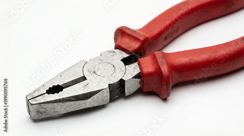 A pair of red-handled pliers rests on a white background, symbolizing utility, craftsmanship, and mechanical precision.