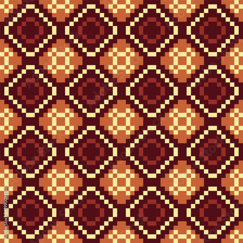 Geometric Pixel Art Diamond Shape Repeating Decorative Textile Pattern