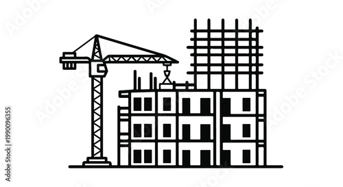 Construction site with crane and frame