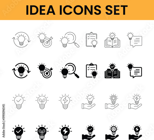 Modern Solid And Line Idea Icons Set for Creativity, Innovation, and Business Concepts