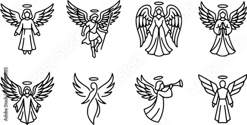 Simple angel with wings logo linear stencil silhouette archangel vector
