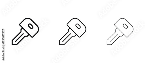 Minimalist car key line icons set, modern automotive ignition key vector illustrations, black outline vehicle security symbols for web design