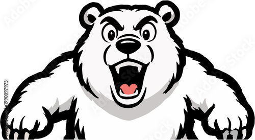 Roaring Bear Mascot with Heavy Outline in Centered Composition