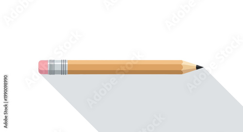 A single yellow pencil with a pink eraser casting a long shadow.