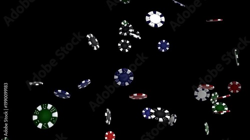 Colorful Casino Chips Falling Down Against Black Background