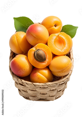 Fresh Apricots in Basket Isolated Transparent Background