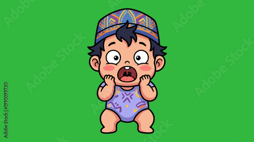 Cute Cartoon Baby with a Surprised Expression and Open Mouth.